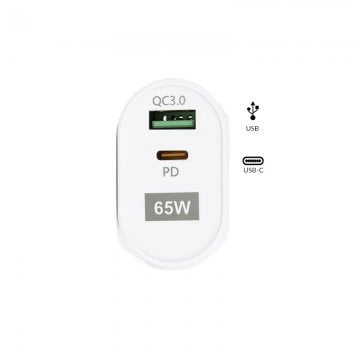 2 Pin - USB / Type C Super Fast Wall Adapter (65W-5V) By Gan