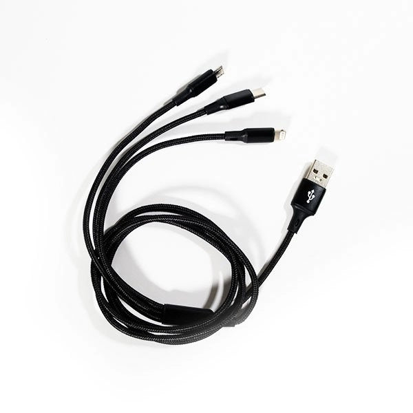 USB - 3-In-1 Braided Universal (MicroUSB/Type-C/Lightning) Charger Cable (Black)